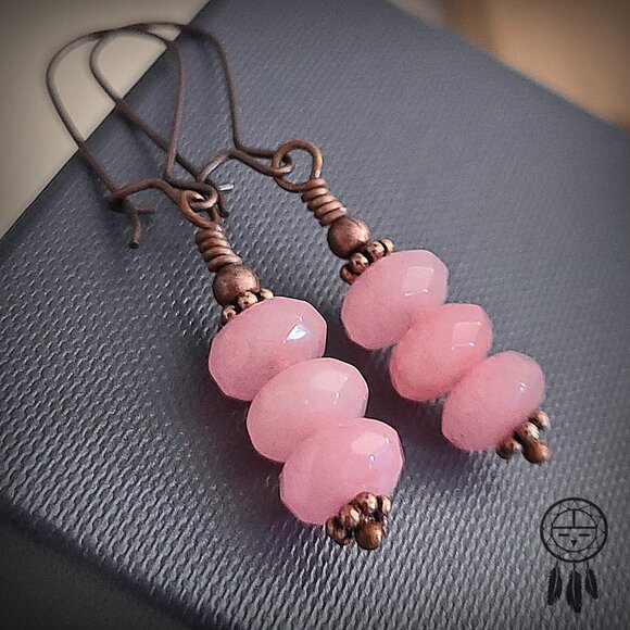 Rose Quartz Earrings with Copper Hooks - Picture 5 of 9